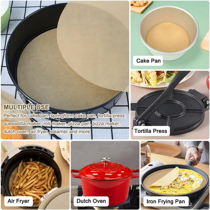 BYKITCHEN Parchment Paper Rounds, Set of 200 Non Stick 9 Inch Pre-Cut Baking Liners for Round Cake Pan