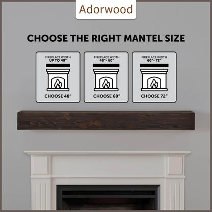 Adorwood Handmade Fireplace Mantel Shelf, Extra Wide Rustic Wood Mantles for Over Fireplace, Wall Mounted Floating Mantel Shelves for Living Room Decor (Dark Walnut, 60 inches)