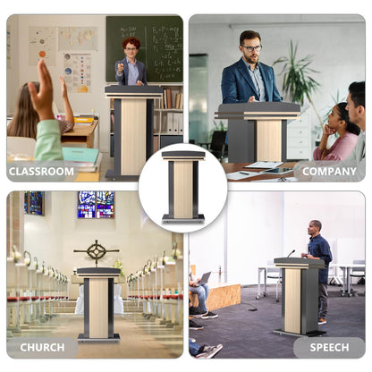 Wooden Podium Stand with Wheels, Pulpitos para Iglesias, Double-Layer Storage Pulpit, Lockable Drawer, Comes with Dust Cloth Durable and Mobile Lectern, Suitable for Churches, Classrooms,Conference.