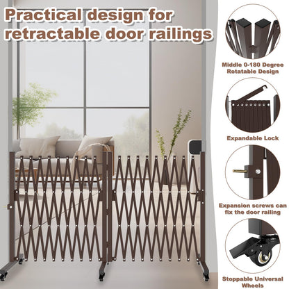 THEYFIRST Expandable Driveway Gate with Casters, Portable Metal Folding Security Gate, 209" Wide Aluminum Garden Fence, Outdoor Dog Fence for Yard in Coffee, 39.76 * 213