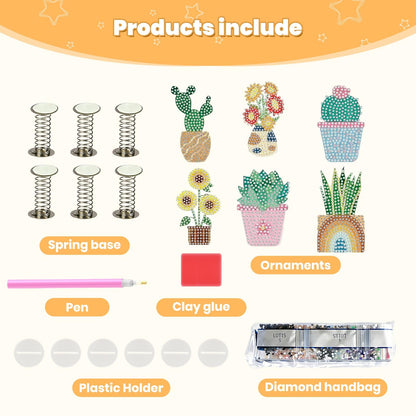 LOVESHANG 5D Diamond Painting Set, 6-piece Double Sided Dot Diamond Set, Cute Potted Diamond Art, Full Diamond DIY Succulent Plant Cactus Sunflower Embroidery Mosaic Handmade Set, Car Decoration Gift