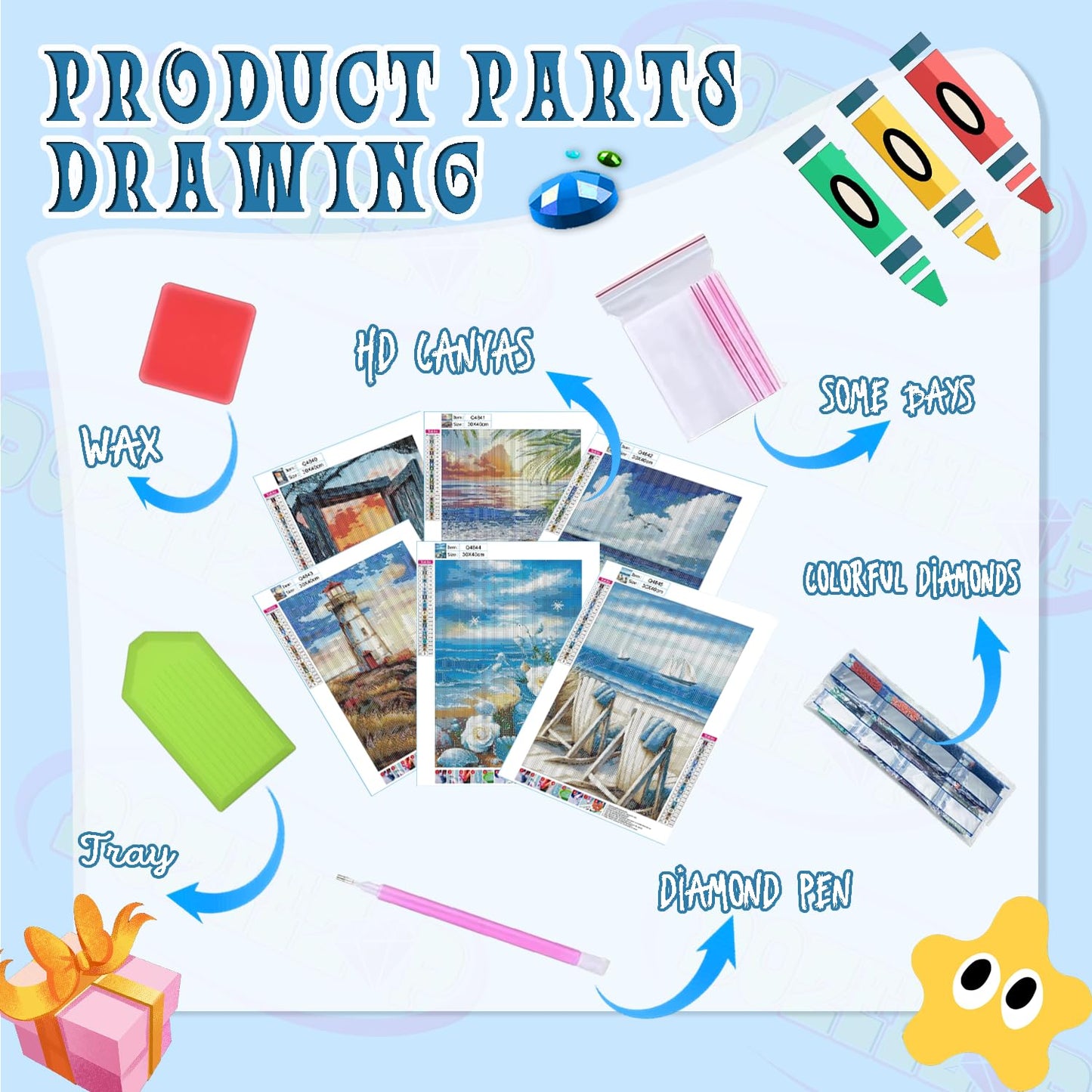 DOZEEZOP 6 Pack 5D Diamond Painting Kits for Adults, Diamond Art Kits for Adults Beginners of All Ages, Round Full Drill Arts and Crafts Gems Home Wall Decor 12x16 Inches Beach Landscapes