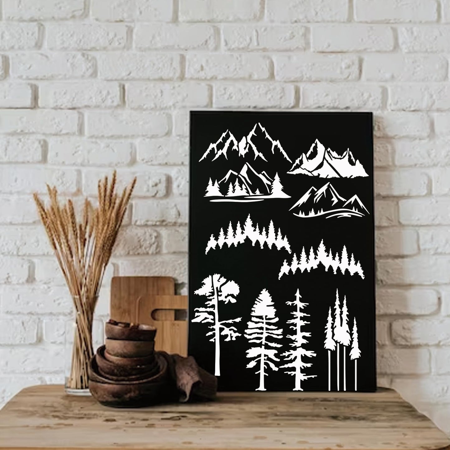 Mountain Stencils for Painting on Wood Burning Patterns Pine Tree Stencils Nature Stencil Christmas Tree Paint Template on Art Craft Canvas Wall Fabric Rock (50 Mountain)