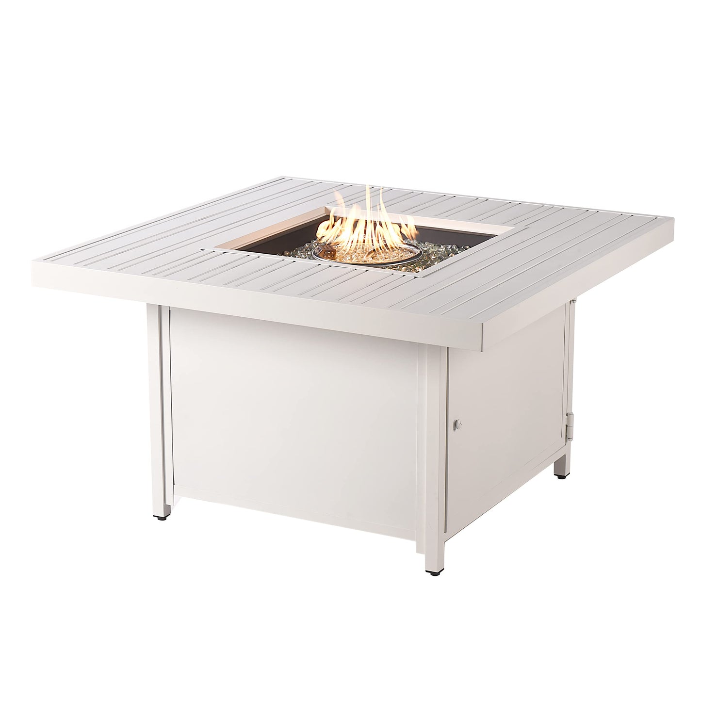 Oakland Living Square 42 in. x 42 in. Aluminum Propane Fire Pit Table with Glass Beads, Two Covers, Lid, 57,000 BTUs in White Finish