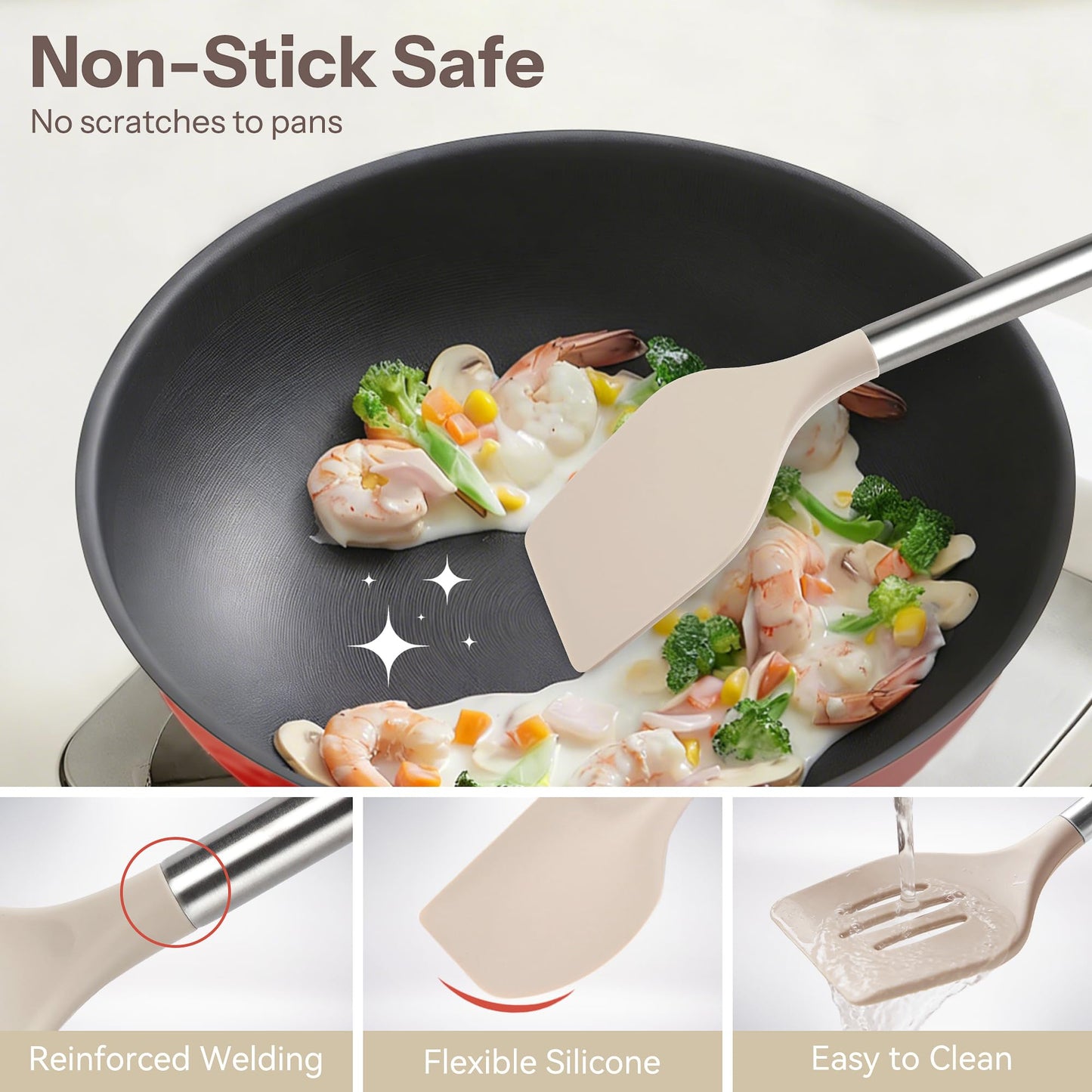 NCUE Silicone Cooking Utensils Set, 28 Pcs Kitchen Utensils Set 446°F Heat Resistant Spatula Set, Food Grade Silicone and Stainless Steel Handle Kitchen Gadgets for Nonstick Cookware BPA Free