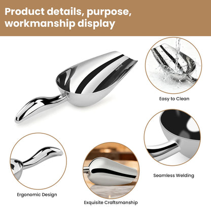 12 Oz 304 Stainless Steel Ice Scoop for Freezer & Ice Machine – Heavy Duty Metal Scooper, Dishwasher Safe, Multi-Purpose for Kitchen, Bar, Party, Wedding (Ice, Flour, Dry Goods)
