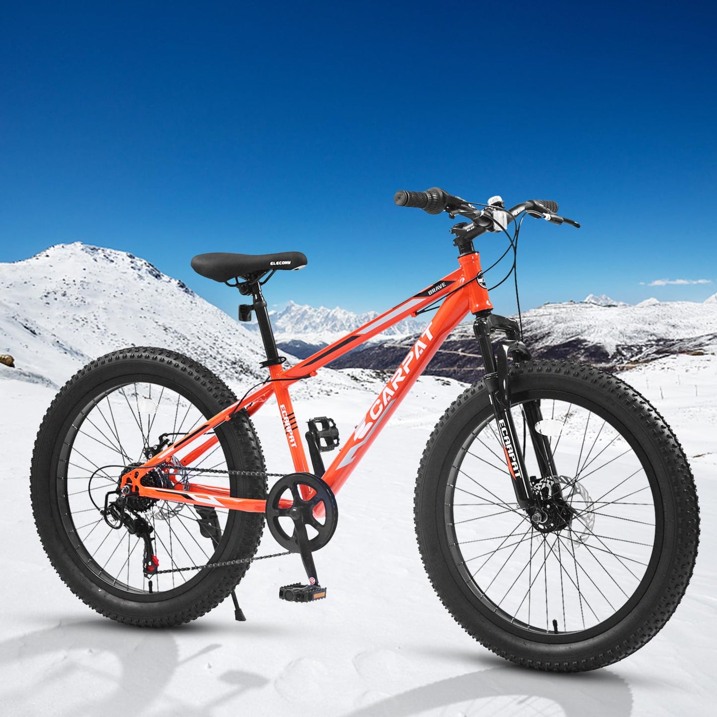 richvelo 24 Inch Fat Tire Bike Adult/Youth Full Shimano 7 Speeds Mountain Bike, Dual Disc Brake, High-Carbon Steel Frame, Front Suspension, Mountain Trail Bike, Urban Commuter City Bicycle