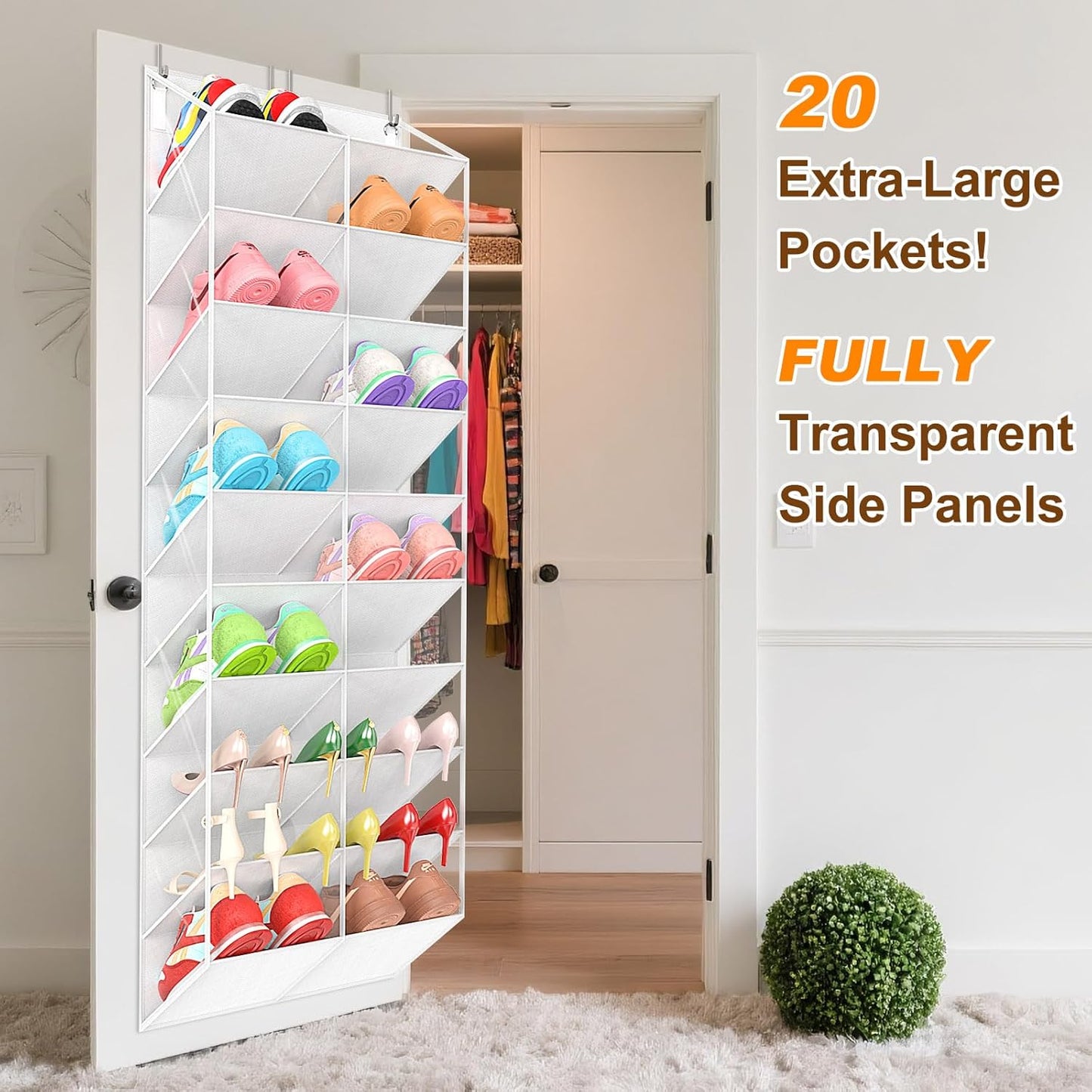 20-30 Closet, 10-Tier UVIAHOMI Pairs Over the Door Shoe Organizer, Clear Pockets Hanging Shoe Storage for Door Shoes