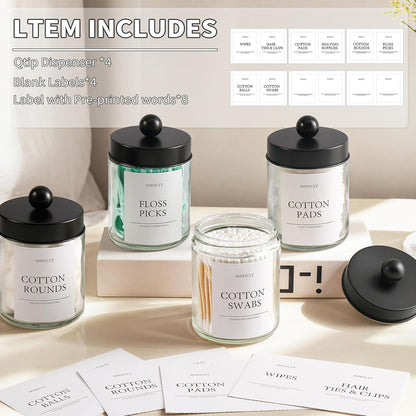 Skiennix Bathroom Organizers - 4 Pack Storage Accessories with Black Lids for Aesthetic Decor