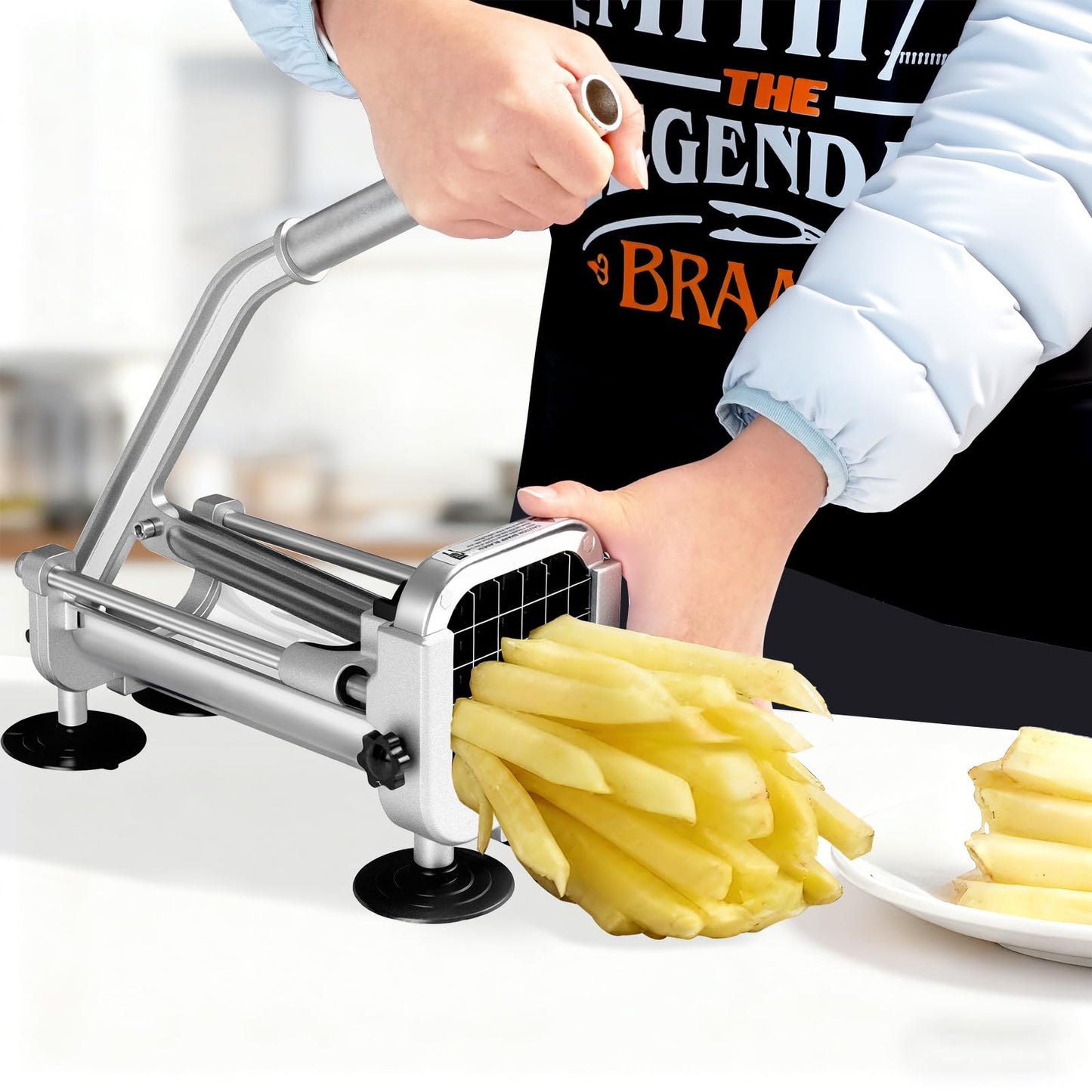 2Pcs French Fry Cutter, ZSCOOKLY Heavy Duty Potato Cutter Stainless Steel with 1/2-Inch and 3/8-Inch Blade Great for Potatoes Carrots Cucumbers.
