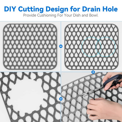Silicone Sink Mat 2PCS TOOVEM Sink Protectors for Kitchen Sinks, Non-Slip Folding Grid for Bottom of Farmhouse Stainless Steel Porcelain Sink Pad