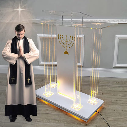 BTZHY Lectern Podium Stand, Acrylic Pulpit Large Rolling Luminous Lecture Stage Welcome Stage Reception Host Podium Conference Stage with Casters Luxury Reading Table,#1