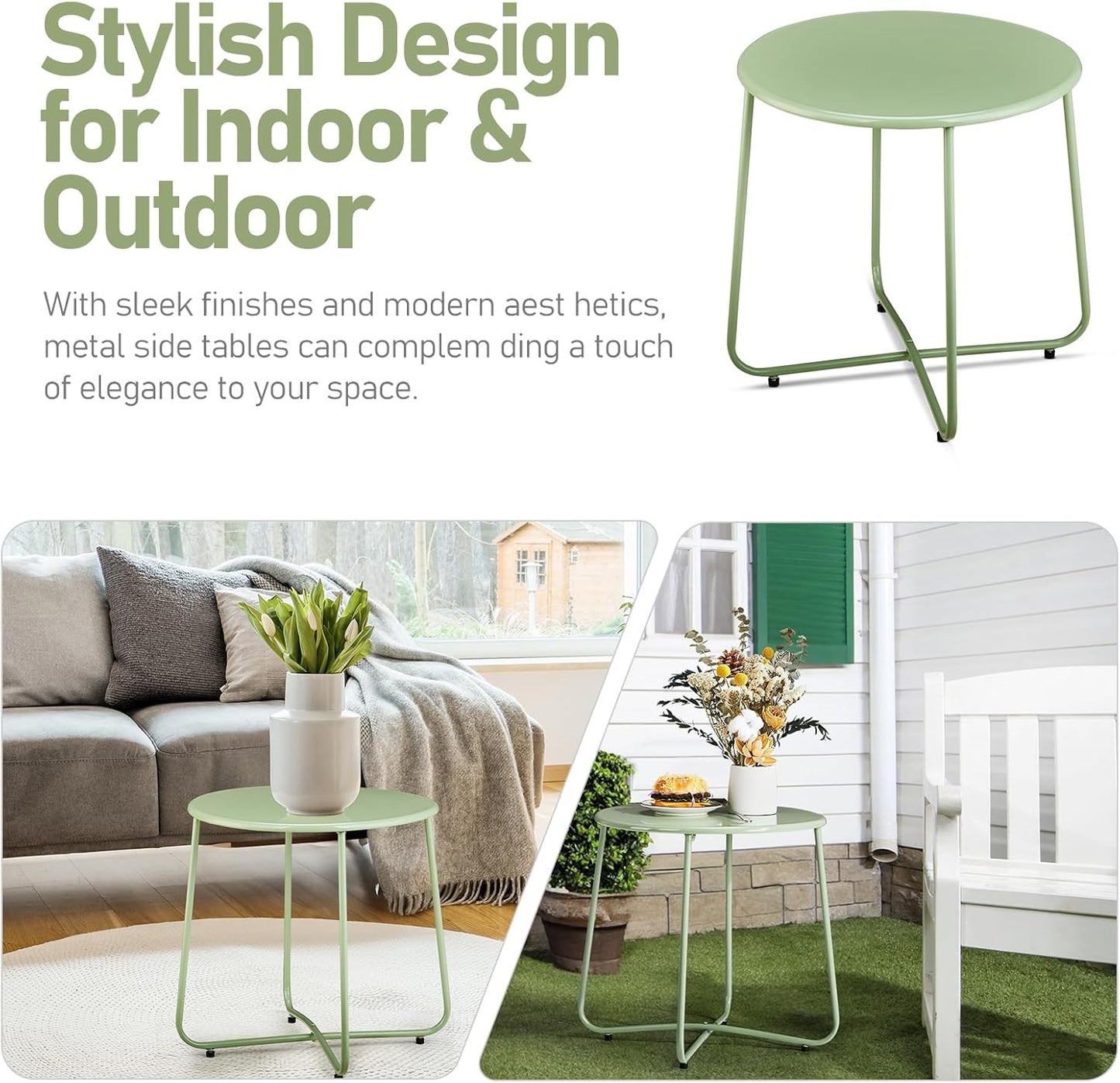 Outvita Indoor and Outdoor Side Table, Small Patio Side Table, Metal Round Portable Waterproof Weather Resistant End