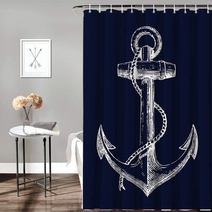 Custom Nautical Navy Blue Anchor Shower Curtain, 70x72 Inch