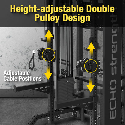 Commercial Functional Trainer Cable Machine with Dual Weight Stacks Power Cage Squat Rack Cable Crossover Exercise Machine with Pulley System All in One Home Gym Systems, Model B