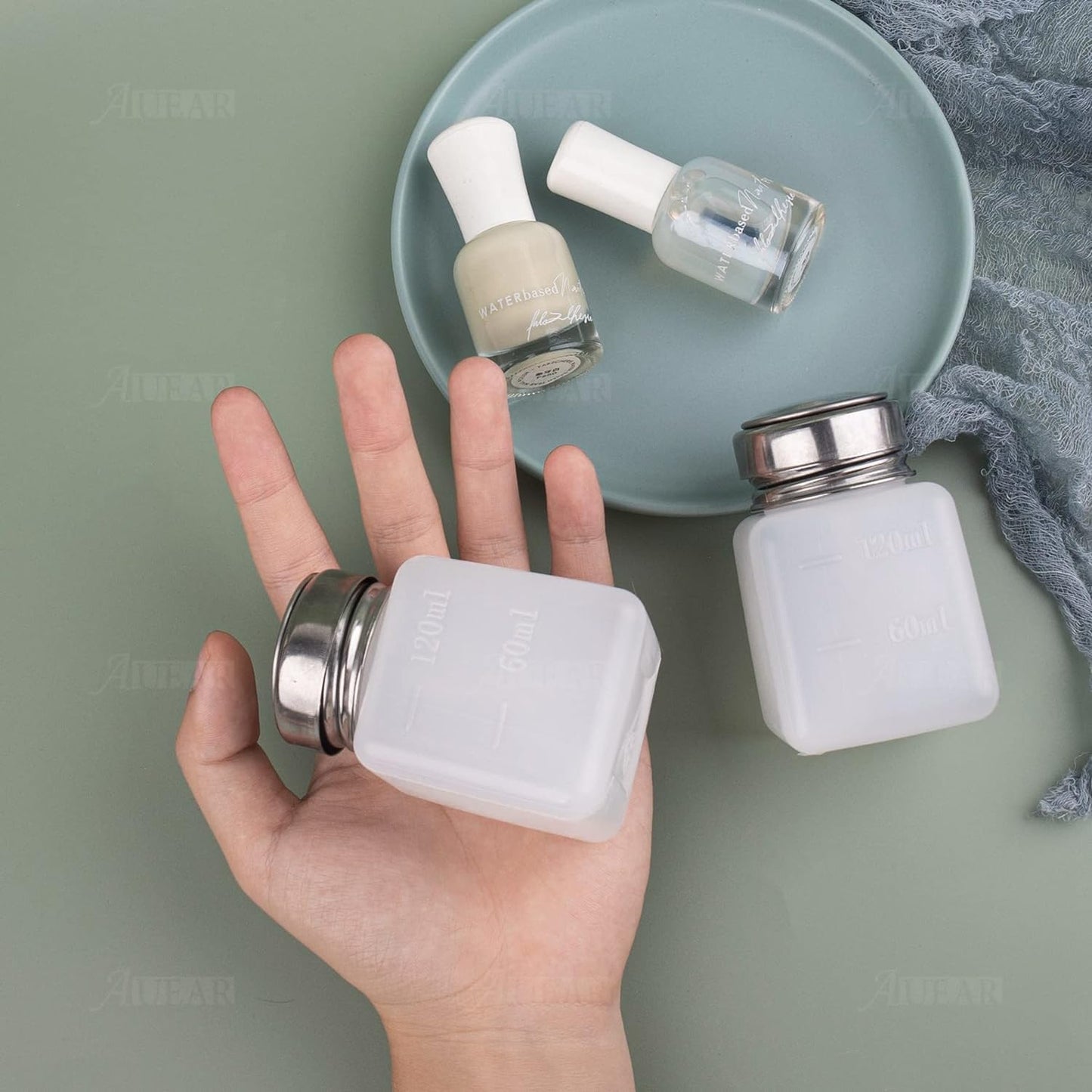 AUEAR Push Down Dispenser Pump Methanol Container, Square Plastic Liquid Press Bottles, 3-Pack, 120 ml