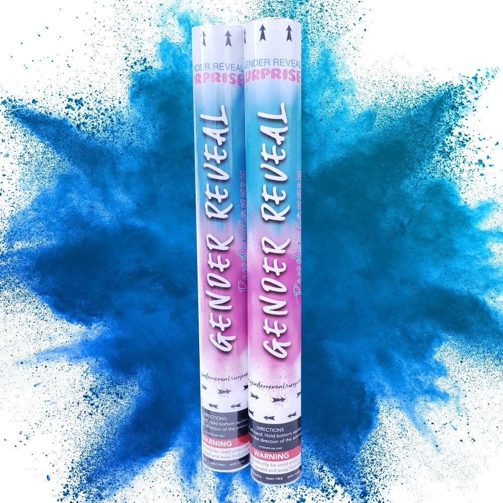 16 Inch 2 Pack Gender Reveal Surprise - Blue Gender Reveal Powder Cannon Bundle - Easy to Use Blue Powder Cannon
