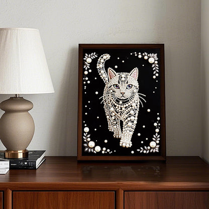 WSLWXSHM Pearl Diamond Painting Kits for Adults Cat, 5D Special Shape Diamond Art Kits for Beginners, Crystal Rhinestones Diamond Painting for Home Wall Decoration Gift 12×16inch/30×40cm, Animal