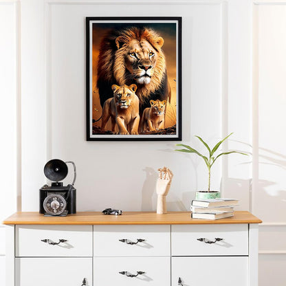 TUTUMAY21 Diamond Painting Kit, King of The Steppe Lion Family, Animal Unique Charm, Gemstone Art Painting with Diamond Home Wall Decor 12x16in