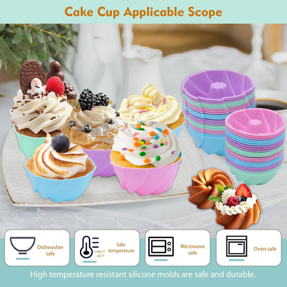 Tongjude 48 Pieces Donut Mold, 2.75" Diameter 0.98" Deep Mini Reusable Baking Cups, Non-Stick, 4 Shape Silicone Molds, Heat Resistant Bakeware for Bagel, Muffin, Jello and Cake Baking