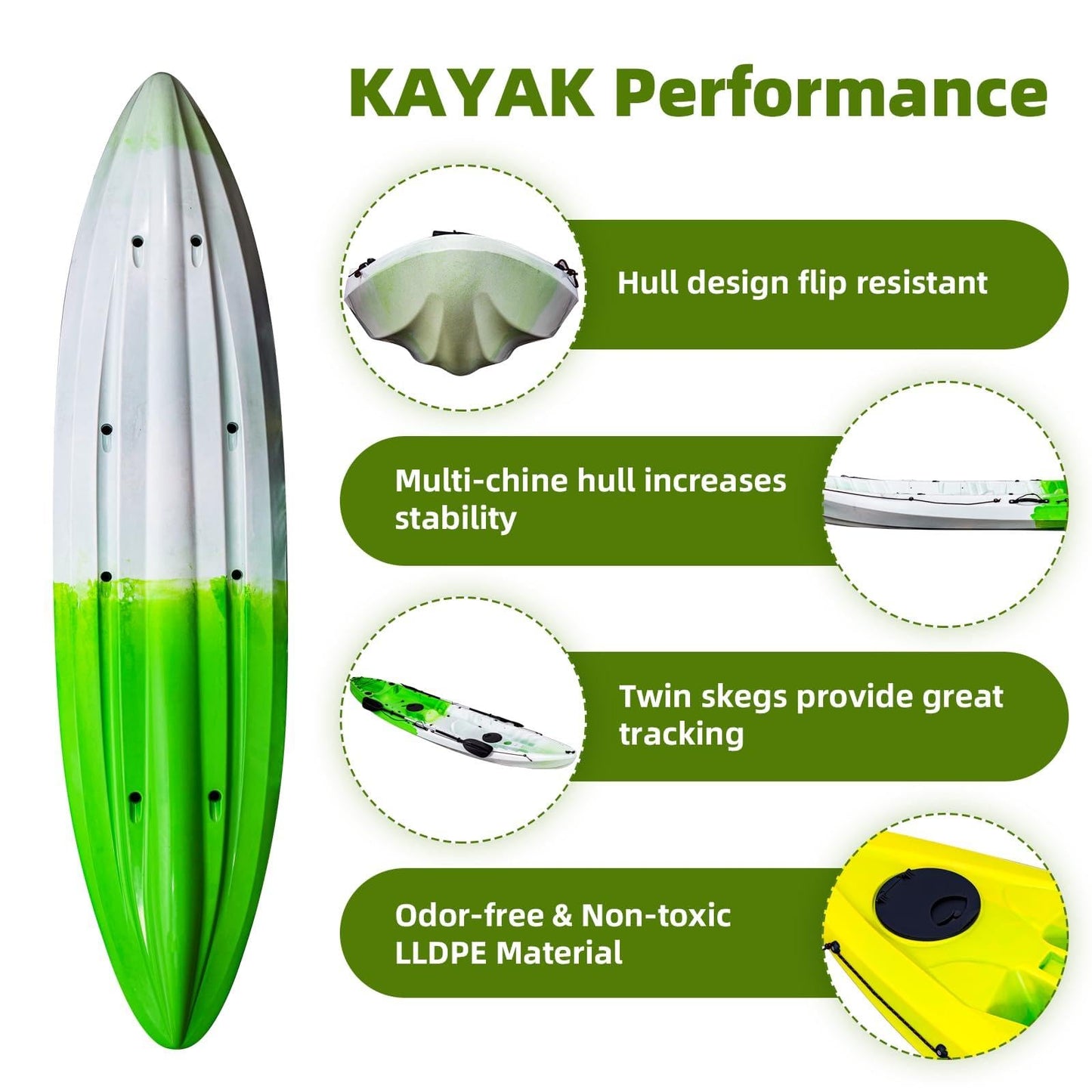 Fishing Kayaks, 12.4FT Sit on Top Kayak for 2-3 Person Adults with Paddle & Comfortable Seat, Capacity of 600LBS, Hard Shell Recreational Ocean Kayak Boat