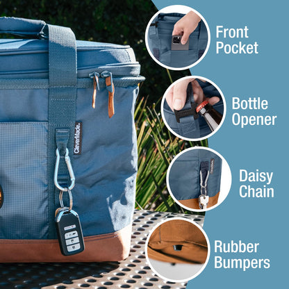 CleverMade Pacifica Collapsible Cooler Bag – Large Portable Cooler Bag for Travel, Foldable Insulated Cooler for Beach, Picnic & Tailgating, Holds Up to 50 Cans, Leakproof Soft Carry Cooler - Ocean