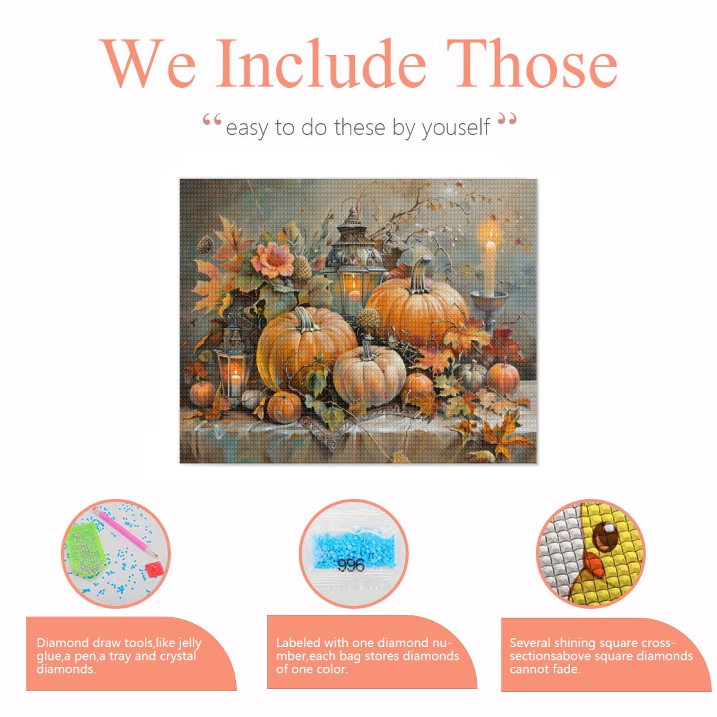 IMLQJES Pumpkin Diamond Art Kit for Adults - DIY Full Drill Fall Harvest 5D Autumn Farm Craft - Home Wall Decor 12x16 Inch