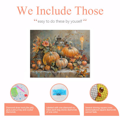 IMLQJES Pumpkin Diamond Art Kit for Adults - DIY Full Drill Fall Harvest 5D Autumn Farm Craft - Home Wall Decor 12x16 Inch