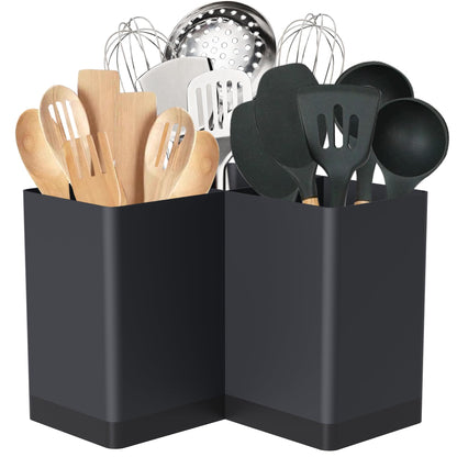 Suli Utensil holder, Kitchen Utensil Organizer for Corner Countertop,Extra Large Silverware Organizer with 3 Compartments,Farmhouse Decor, Iron, Black