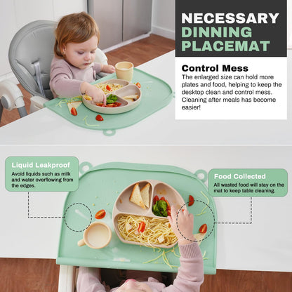 Large Silicone Suction Table Mat, 17" x 12" Thick Placemat with Edge-Bumper, Raised Edge Leakproof, Non-Slip for Kids Toddler Baby Essentials Dinning, Restaurant Eating, Plates, Art, Craft & Painting