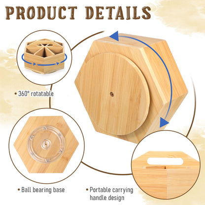 Bamboo Rotating Art Supply Desk Organizer, Rotating Marker Organizer for Alcohol Markers, Office Supplies Desktop Storage Caddy, 360-Degree Rotatings Bamboo Storage for Pencils, Pen, Paint Brushes