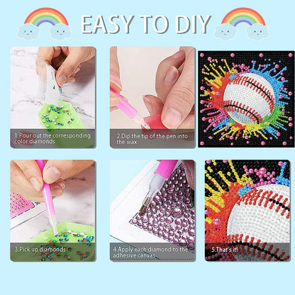 LEZHIJIA 6 Pack Small Diamond Art for Kids, Balls Mini Diamond Painting Kits for Kids, Diamond Dots Full Drill Crafts for for Kids Ages 4-8-12, Easy Gem Kit Kid for Gift Home Wall Decor 7x7inch