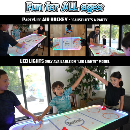 PartyLife 54" Air Hockey Table w/LED Lights & Folding Steel Legs - Powerful Motor, Smooth Surface, Very Sturdy - Perfect for Kids and Adults, Game Rooms & Home Arcade!