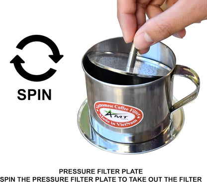 AMT 9.5 oz Coffee Maker with Phin Filter, Screw Down Dripper for Vietnamese Style Coffee at Home