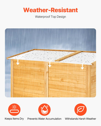 VEVOR Outdoor Storage Shed, Large Wooden Outside Storage Cabinet with Waterproof Roof and Metal Frame, Double Lockable Doors Garden Tool Shed Storage House Cabinet with Shelves, 55.1"x23.6"x67.5"