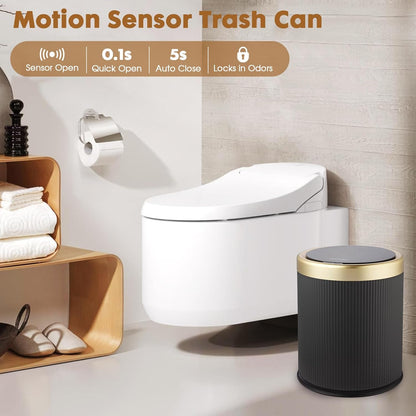 3.7 Automatic Bathroom Trash Cans Touchless, Gallon Modern Motion Sensor Trash Can with Lid,Diaper Trash Bin,Plastic