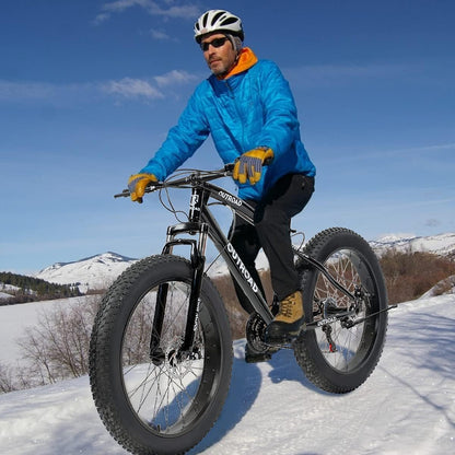 Outroad Mountain Bike Fat Tire with 4-Inch Tire 26 inch Wheels, 21 Speed with High Carbon Steel Frame, Double Disc Brake and Front Suspension Anti-Slip Bikes for Men and Women, Black