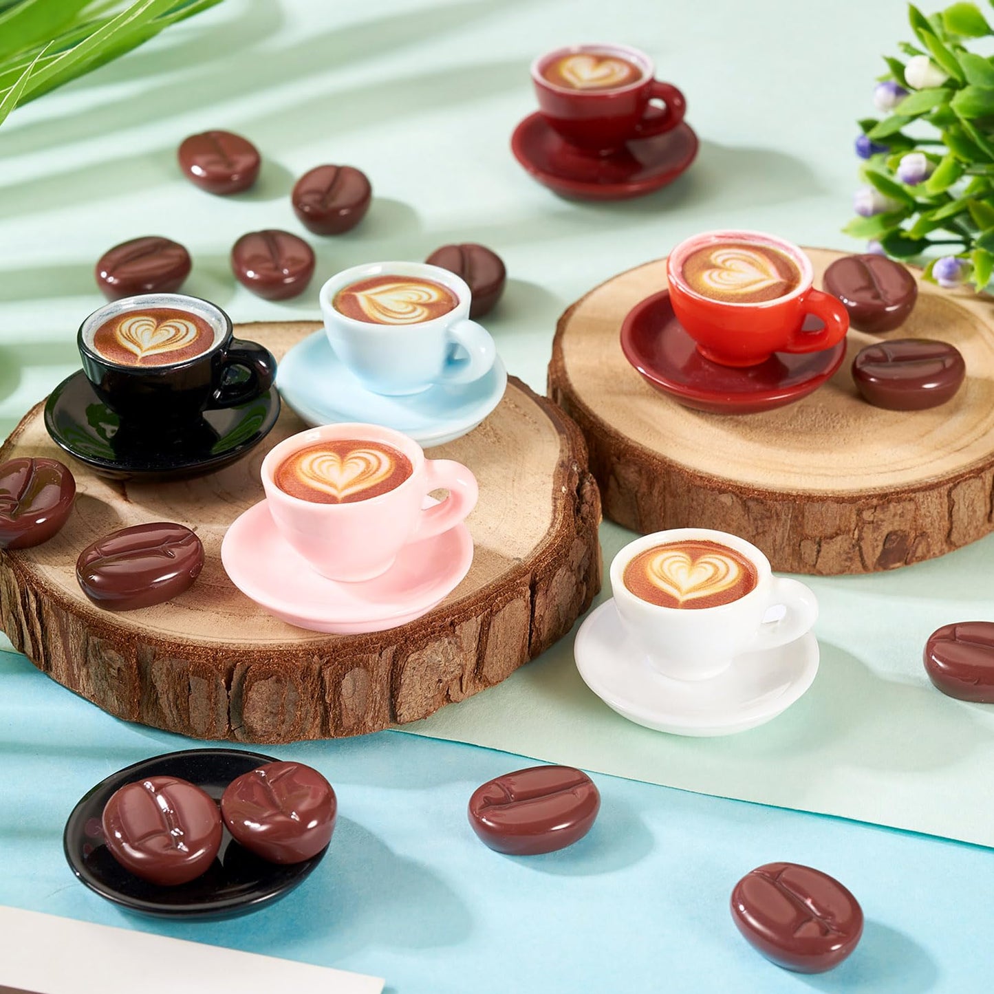 Cheriswelry 84Pcs Miniature Coffee Mugs Resin Coffee Beans Cups Miniature Ornaments Food Kitchen Dollhouse Accessories 15-30mm for Micro Landscape Play Party Garden Decorations