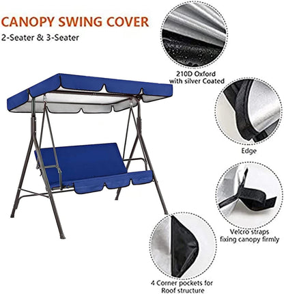 Outdoor Canopy Swing Replacement Cover Set for 2/3-Seater Porch Swing Chair – Waterproof, UV-Resistant All-Weather Protection for Patio, Garden, and Lawn Furniture