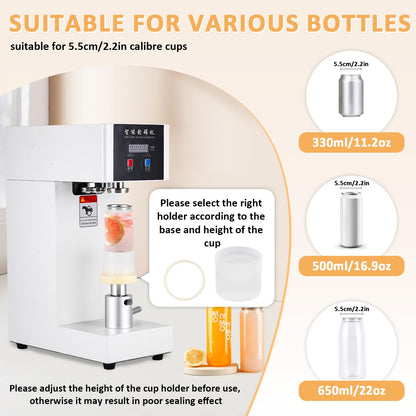 JIAWANSHUN 180W Commercial Soda Can Sealer with LCD Counter, 4.5"-6.7" Height Adjustable Seaming Machine for Soda/Aluminum/Tin Cans, 2.2" Diameter Plastic Can Sealer