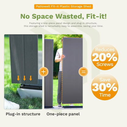 Patiowell 4' x 4' Outdoor Storage Shed with Floor, Plastic Shed Outside Resin Tool Shed with Window and Lockable Door for Backyard Garden Patio Lawn, Dark Grey (Fit-it Shed)