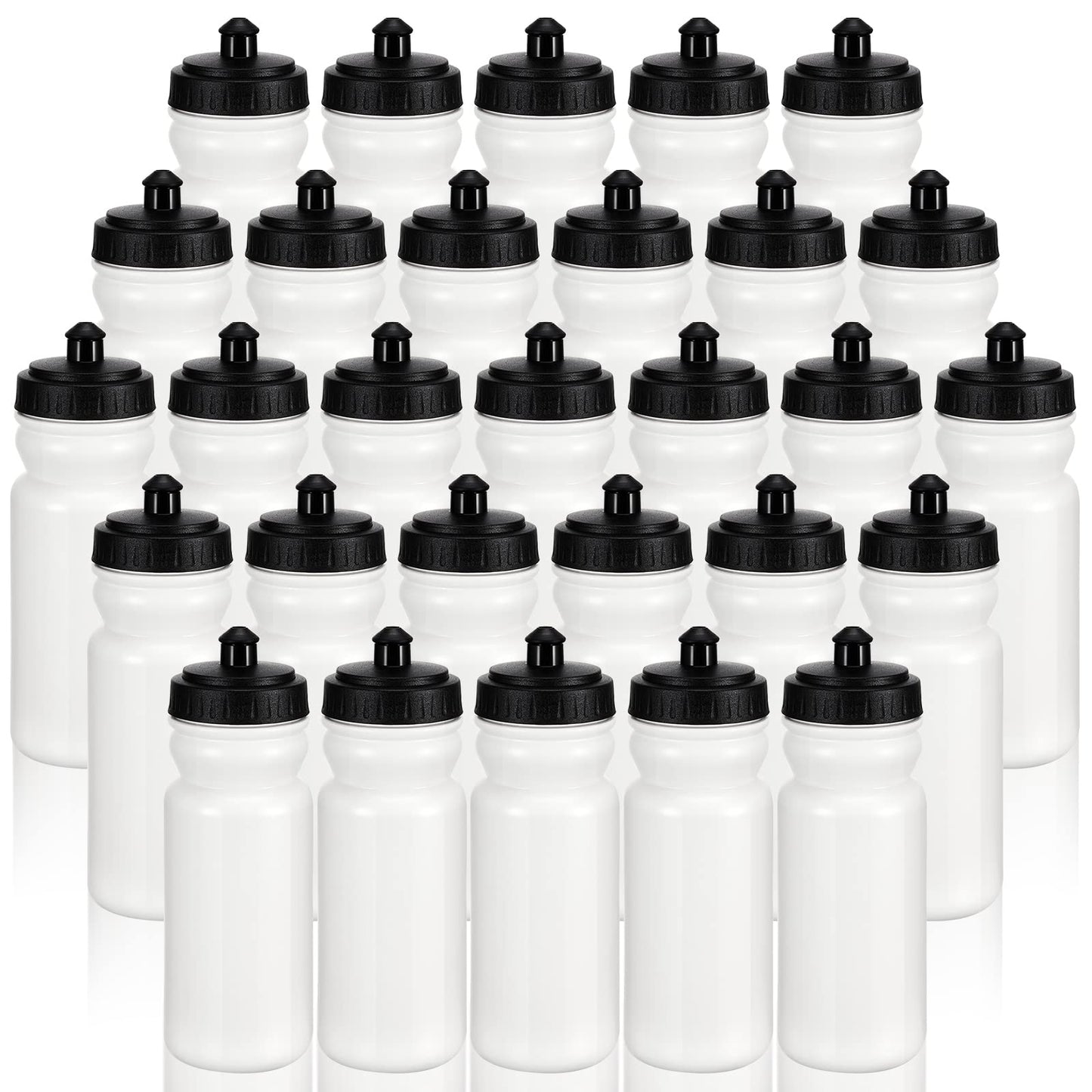 Suclain 50 Pieces Sports Water Bottles 20 oz Water Bottles Squeeze in Bulk Reusable Plastic Water Bottles BPA Free Blank Water Bottles for Major Sporting Events Adults(Black-White)
