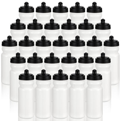 Suclain 50 Pieces Sports Water Bottles 20 oz Water Bottles Squeeze in Bulk Reusable Plastic Water Bottles BPA Free Blank Water Bottles for Major Sporting Events Adults(Black-White)