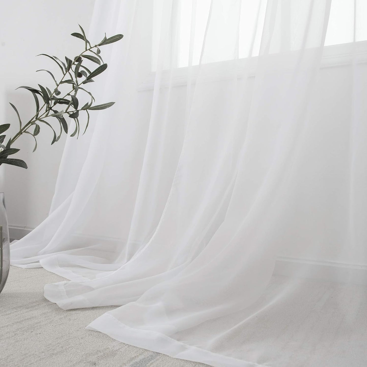 White Sheer Curtains - 54 inches Long for Bedroom, Top Rod Pocket Sheer Window Panels for Nursery, Living Room