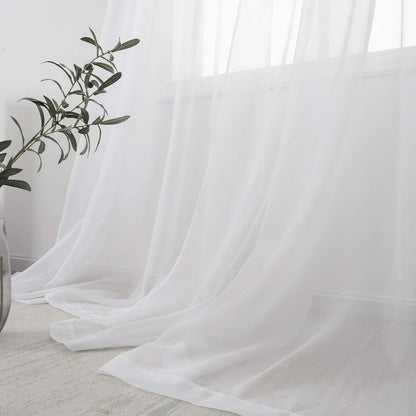 White Sheer Curtains - 54 inches Long for Bedroom, Top Rod Pocket Sheer Window Panels for Nursery, Living Room