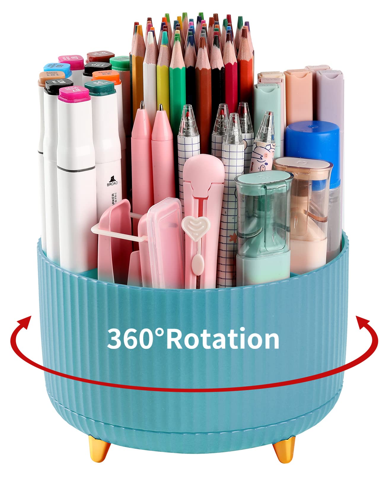 EDENMS Desk Pencil Pen Holder, 5 Slots 360°Degree Rotating Organizers for, Desktop Storage Stationery Supplies Organizer, Cute Cup Pot Office, School, Home, Art Supply, Blue