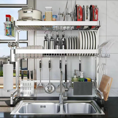 Shrivee Over The Sink Dish Drainer Drying Rack, Full Stainless Steel 3-Tier Adjustable Length Over Sink Dish Drying Rack, Large Capacity Dish Rack Over Sink for Kitchen Counter, Pots & Pans Rack