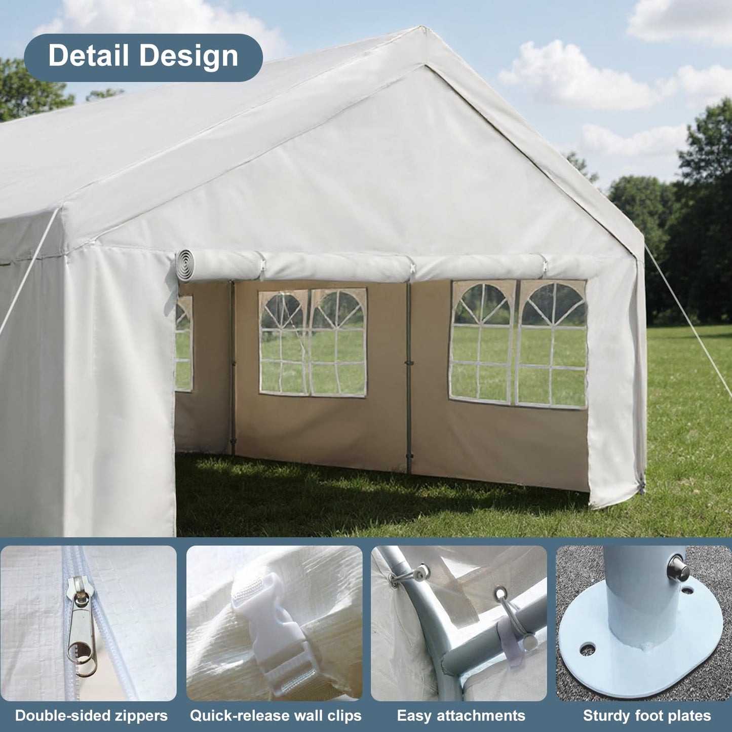 YOPTO 10x20 FT Party Tent Outdoor Tents for Parties W/Removable Sidewalls,Canopy Tent W/ 6 Windows & Double-Sided Zippers,All Weather Heavy Duty Gazebo for Carpas para Fiestas,Wedding,Carport,White