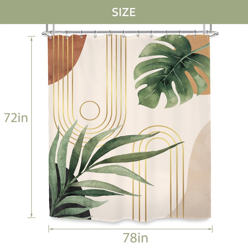 Glawry Mid Century Plant Shower Curtain Boho Botanical Tropical Abstract Minimalist Bohemian Leaves Bathroom Curtains Set Palm 72Wx78L Inches Bath Accessories Art Home Decor Fabric 12 Pack Hooks