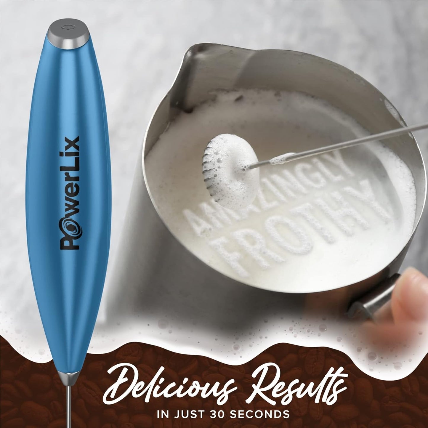 PowerLix Handheld Milk Frother - Battery Operated Electric Whisk Beater for Coffee, Latte, Cappuccino, Hot Chocolate,